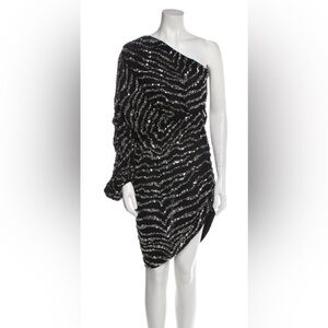 Jay Godfrey Everett Black One Shoulder Dress with Silver Sequins